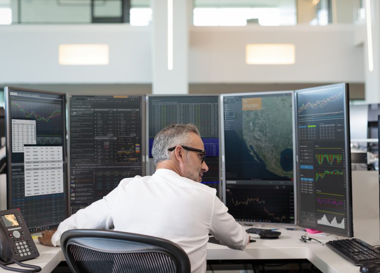 Man working on a trading floor